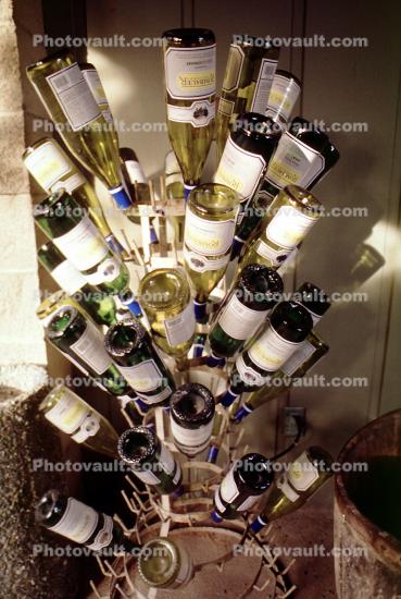 Rack of White Wine Bottles
