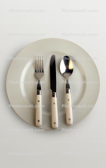 Plate, fork, spoon, knife, dinner setting