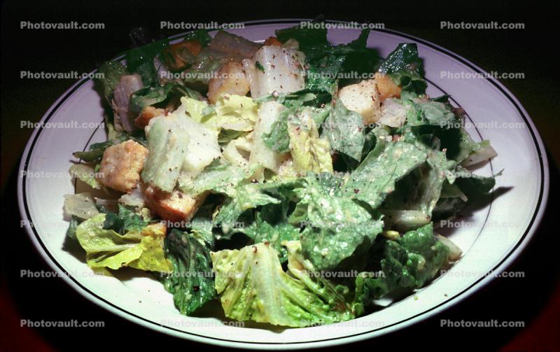 Ceaser Salad, Romaine, Plate, Crouton