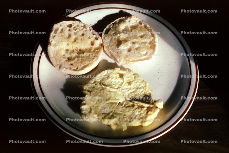 Scrambled Eggs, English Muffin, toast, butter