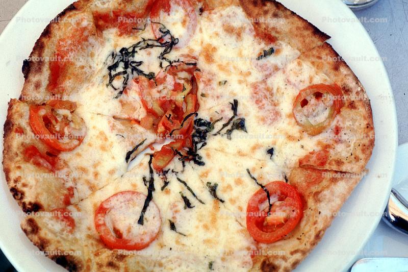 Pizza, Tomato, Cheese, Basil, thin crust