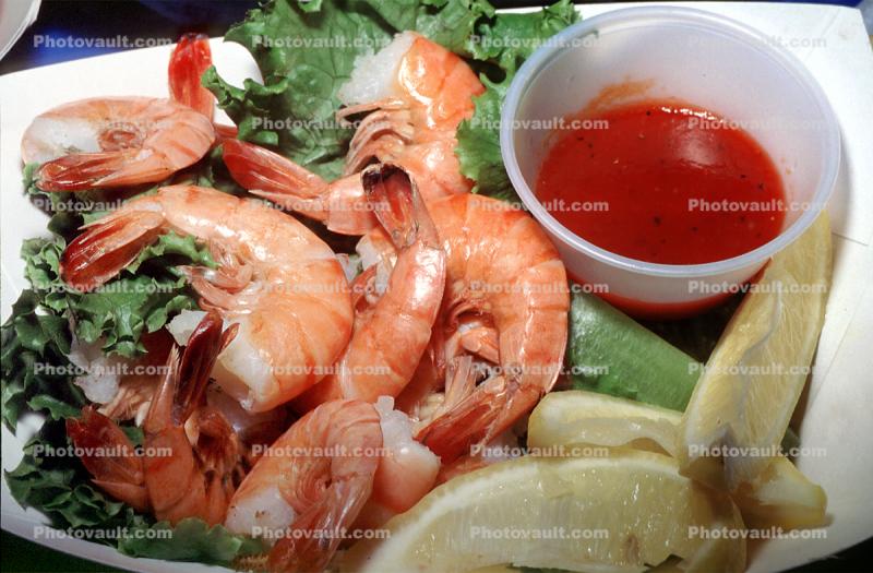Shrimp Cocktail, Lemon, red dipping sauce