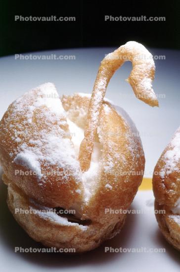 Swan shaped Pastry, powdered sugar