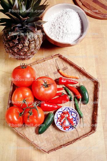Tomato, Chili Peppers, Pineapple, bowl, Chinese Food, China