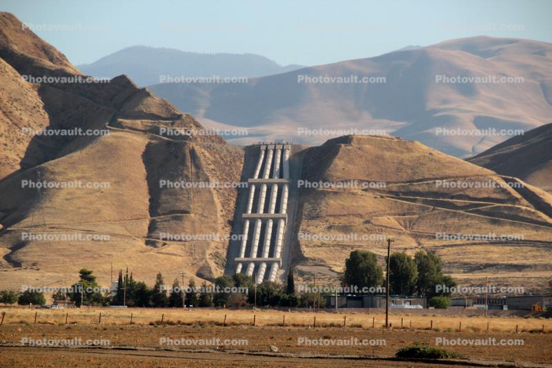 Water Pipelines, hill, mountain, Chrisman Pumping Plant at the Grapevine, California Aqueduct