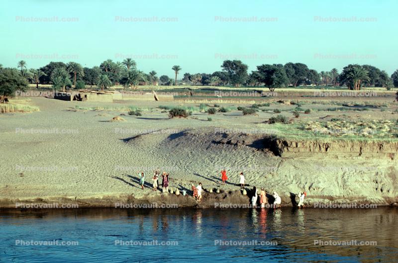 Fetching Water, Nile River, sand, shore