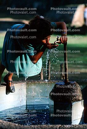 Girl, Drinking Water, Faucet