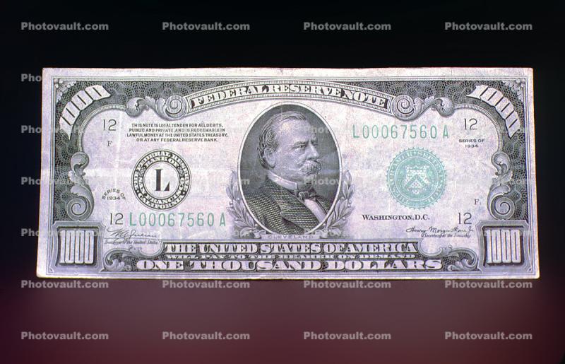One Thousand dollar bill, Paper Money, Cash
