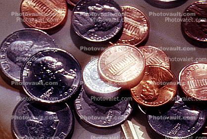 Pennies, Quarters, Dimes, Nickels, Coins, Copper, Cash