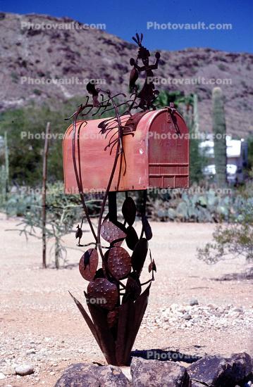 Metal Cactus sculpture, whimsical mailbox, mail box, Phoenix, 1960s