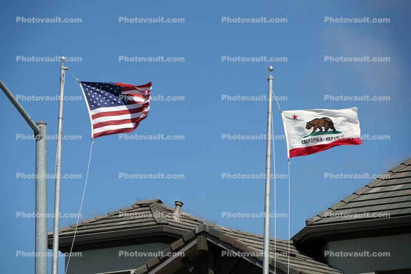 USA Flag, California State Flag