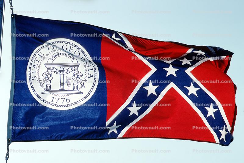 State Flag, USA, Georgia, Fifty State Flags, no longer in use to a treasonous display of the confederacy