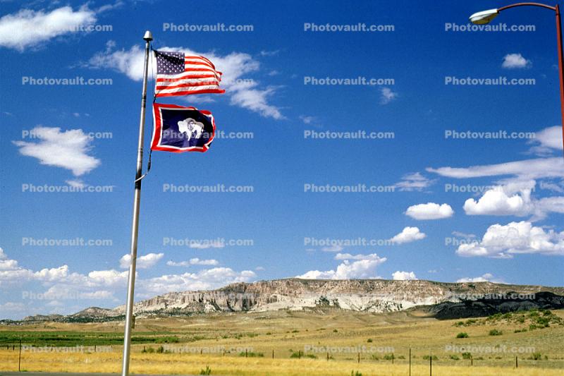 Wyoming State Flag, Old Glory, USA, United States of America, Fifty State Flags, Windy, Windblown