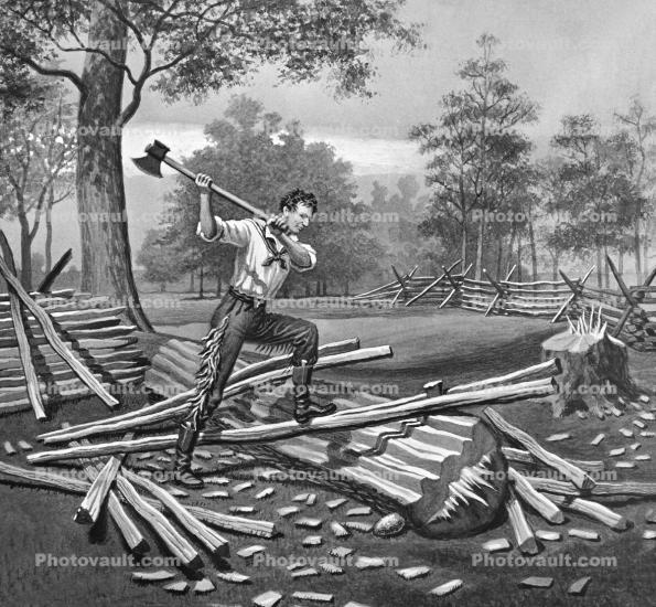 Abraham Lincoln, Chopping Wood, Trees, Ax, 1850s, 1950s