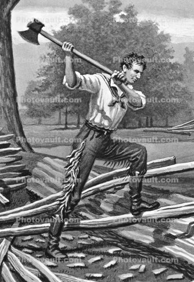 Abraham Lincoln, Chopping Wood, Trees, Ax, 1950s