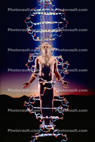 Man in a DNA Double Helix receiving energy
