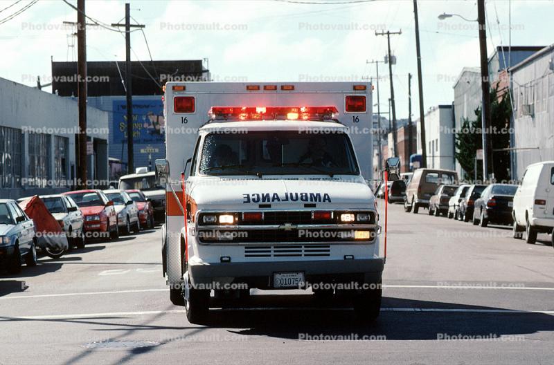Ambulance, flashing lights, Potrero Hill, San Francisco