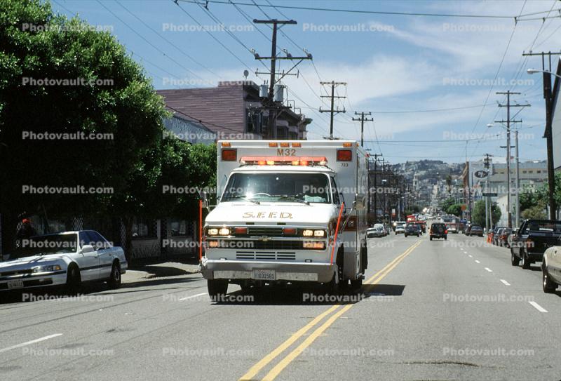 Ambulance, flashing lights, July 2001