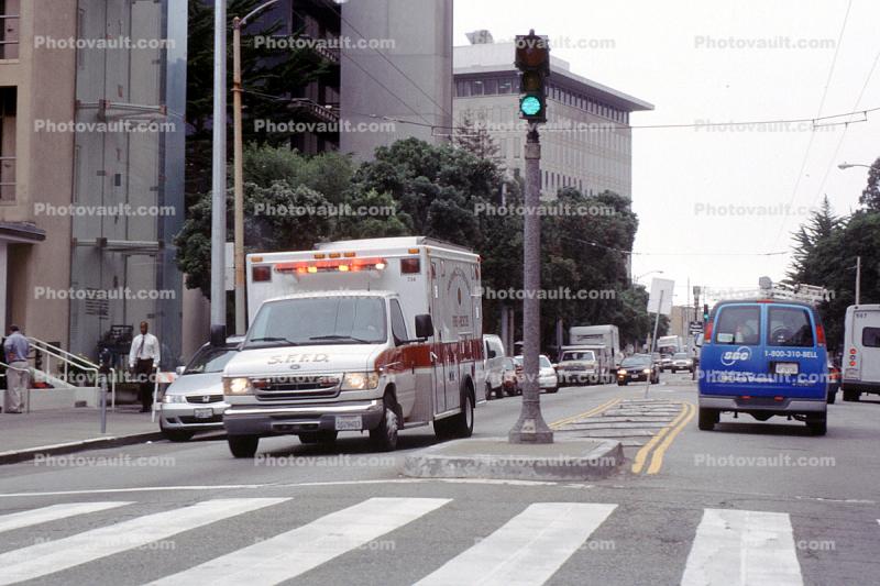 Ambulance, crosswalk, traffic light