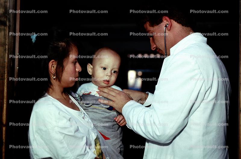 Mother with her Baby Boy, Well Baby Clinic, Doctor, Stethoscope