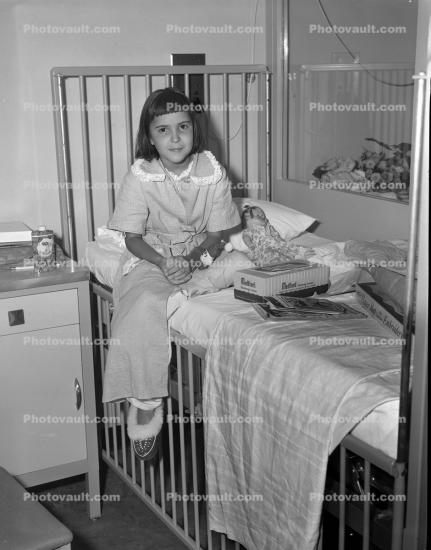 Girl Patient, Hospital Room, bed, 1950s