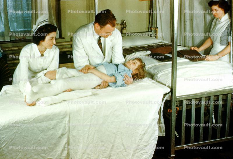 Girl, Doctor, Nurse, bed, Spicacast, Patient in a body cast, Traction, 1949, 1940s