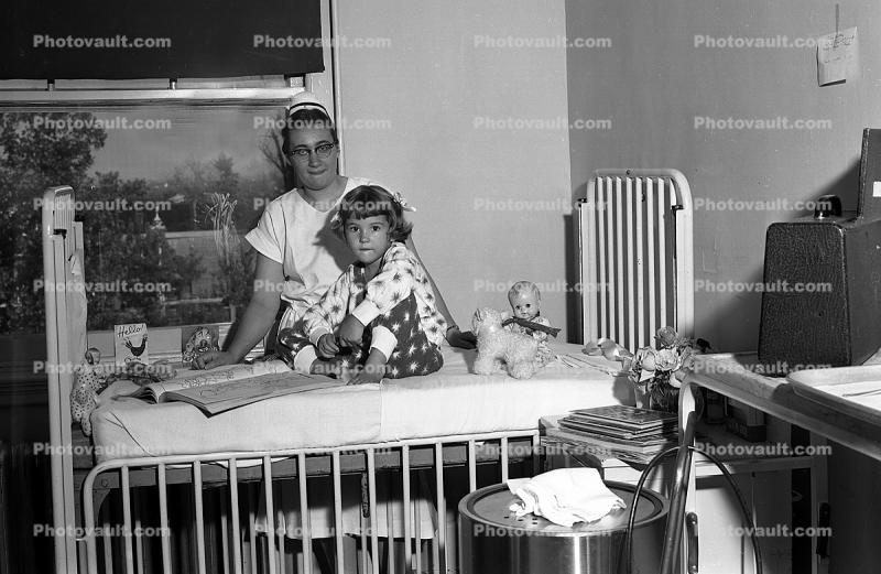 Patient, resting, recuperating, 1940s, Nurse