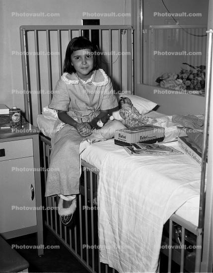 Girl, Bed, Patient, resting, recuperating, pajama, nightwear, 1940s