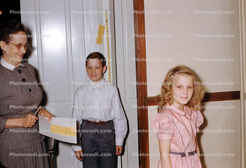 girl, boy, male, female, smiles, School Nurse, 1950s