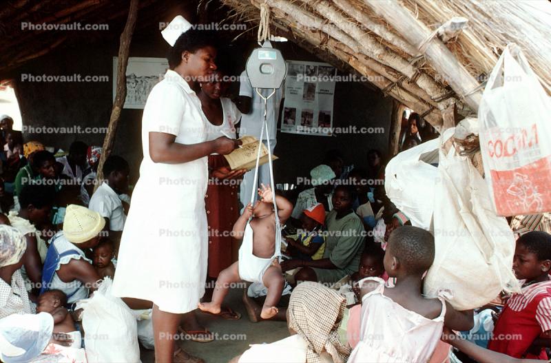 Nurse, Weighing a Toddler, Well Baby Clinic, Rushinga Zimbabwe
