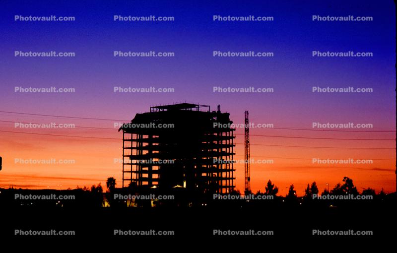 Steel Framework for a Highrise Building, Sunset, crane