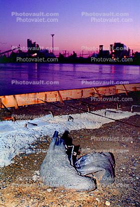 shoes, boots, early morning pouring cement for a large floor, Twilight, Dusk, Dawn