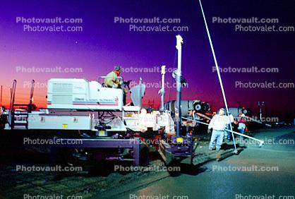 Leveling Machine, device, leveler, early morning pouring cement for a large floor, Twilight, Dusk, Dawn