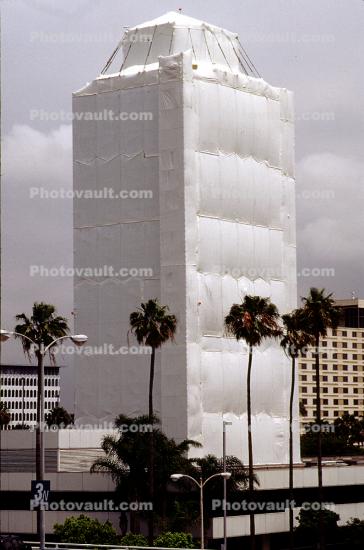 LAX Control Tower covered in Plastic wrap, wrapped