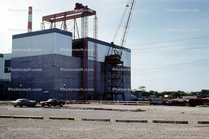 Nuclear Power Plant construction, cars, crane, building