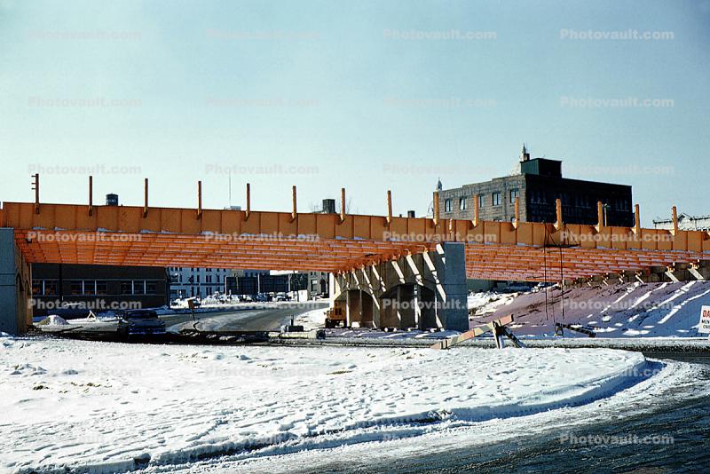 Snow, Ice, Bridge Construction, Peoria, 1958, 1950s