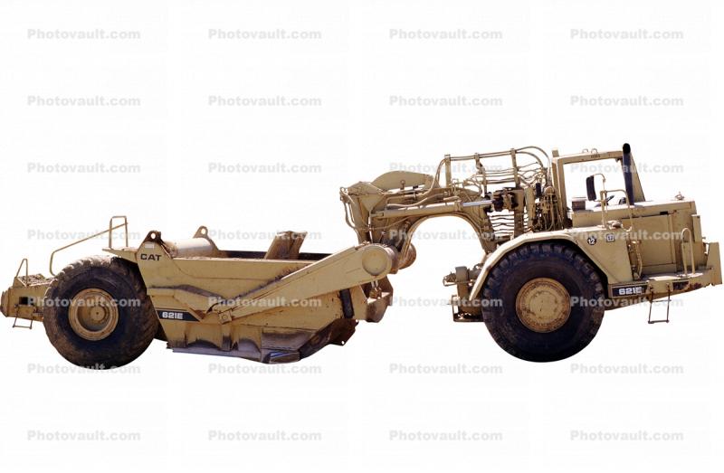 Caterpillar 621E Motor Scraper, Wheeled, wheel tractor-scraper, earthmover, earthmoving, photo-object, object, cut-out, cutout