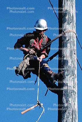 lineman, Climbing, Climbs, Telephone Pole