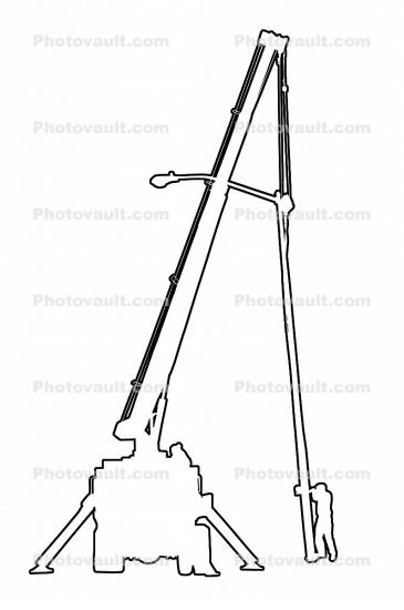 Truck with Buttress legs outline, line drawing, telescoping crane