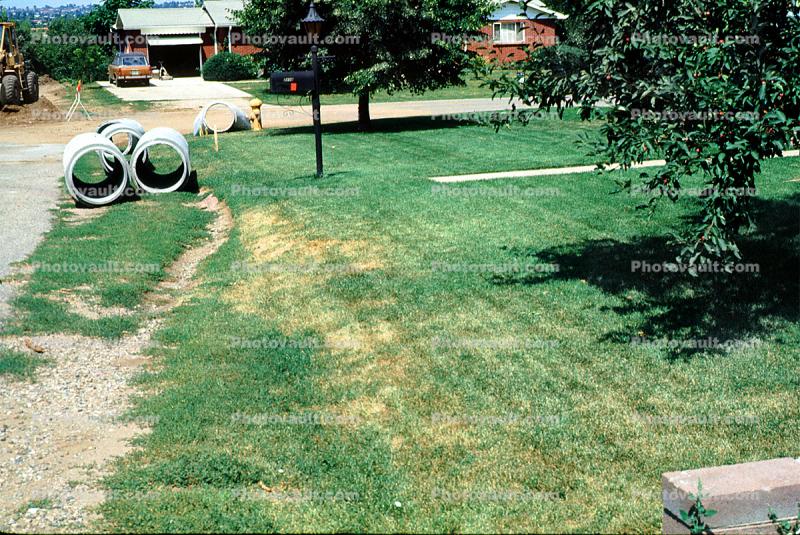 Drain Project, Pipeline, Sewer Pipes, lawn, Wheat Ridge Colorado, September 1973, 1970s