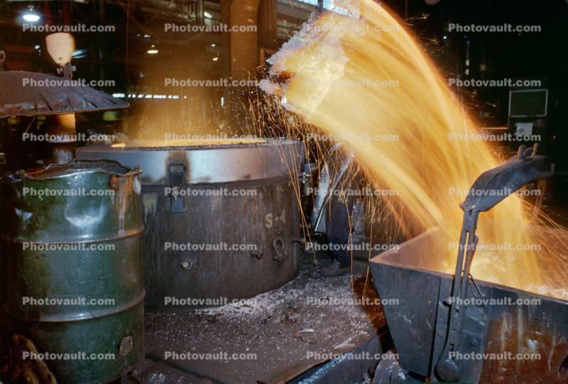 pouring molten metal, sparks