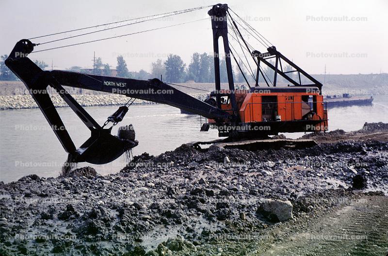 Crane, Huge Bucket Shovel, mud, river, dragline, Digger