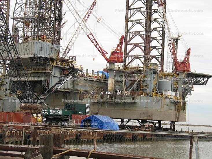Oil Drilling Platform, Offshore Rig getting ready to be towed out to sea, Brownsville