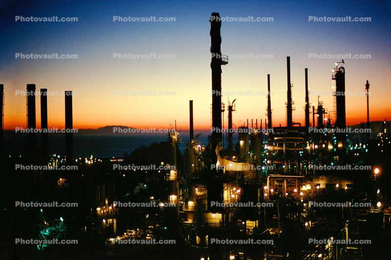 Oil Storage Tanks, Refinery, Twilight, Dusk, Dawn