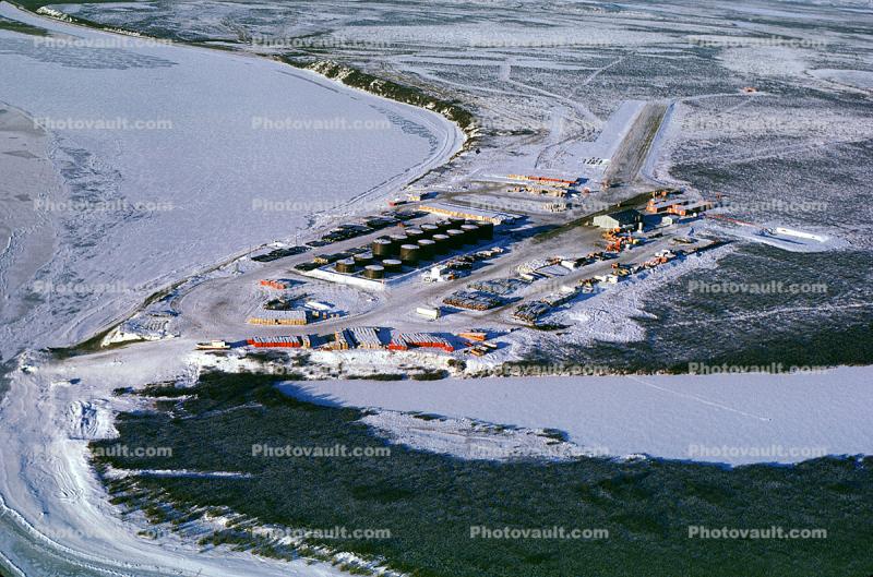 Oil Storage Holding Tanks, Airport, Runway, Landing Strip, Prudhoe Bay