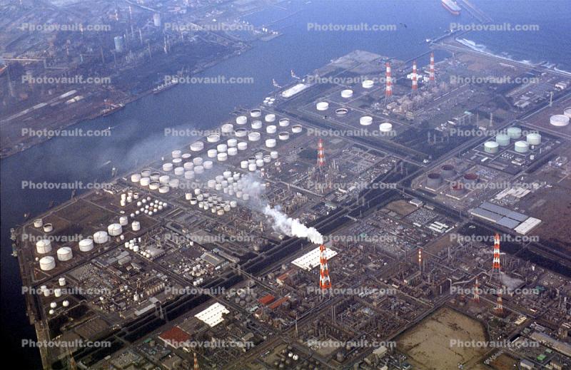 Oil Storage Tanks, Refinery, Oil Storage Holding Tanks, near Narita, Japan