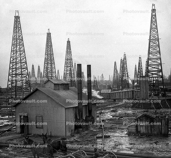 Oil Fields, Derrick, Extraction, Drilling Rig, 1920's