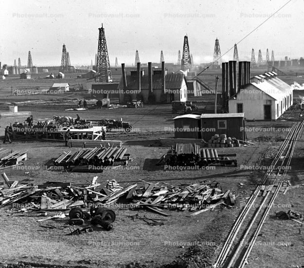 Oil Fields, Derrick, Pipes, Pipeline, Extraction, Drilling, Rig, 1920's
