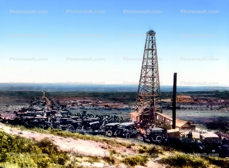 Oil Derrick, Oil Fields, Extraction, Rig, Cars, 1920's