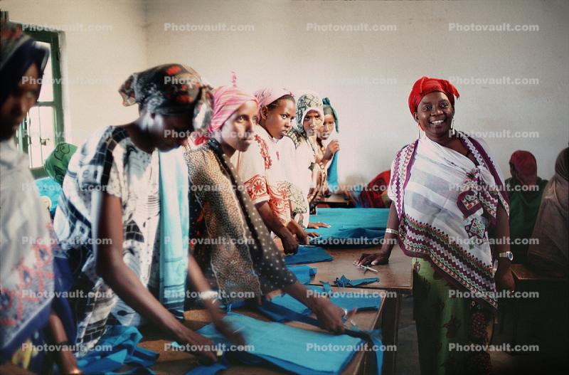 Woman, female, Sewing Class, cutting material